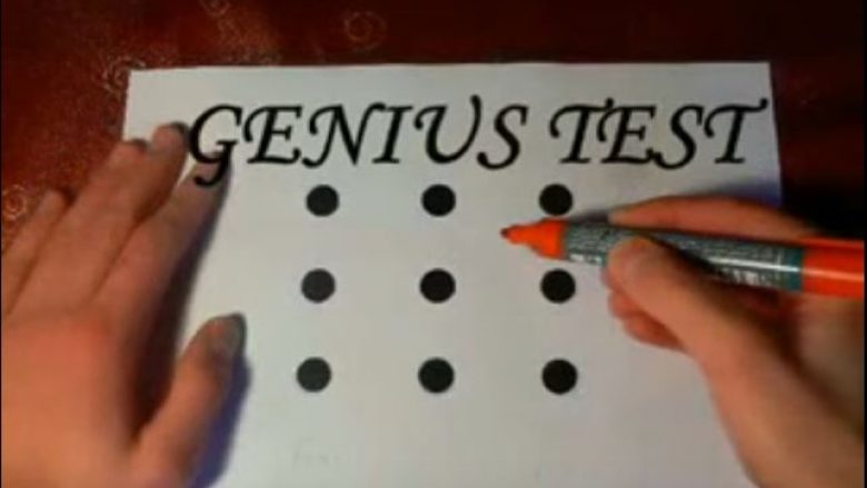 Nëse arrini t’i prekni këto nëntë pika duke vizatuar katër vija të drejta, atëherë jeni gjeni (VIDEO)
