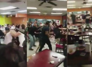 Rrahje masive në restorant për shkak të ushqimit (VIDEO)