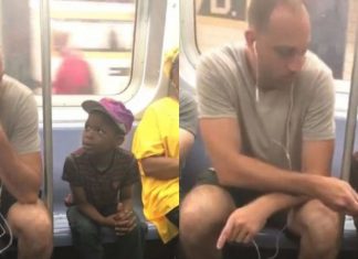 Djali i vogël po e shikonte teksa luante në telefon, gjesti i burrit i bën të gjithë t’i kthejnë sytë kah ai (VIDEO)