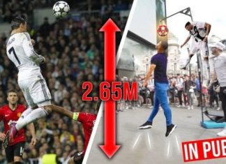 Njerëzit testojnë veten në Londër nëse mund të kërcejnë lart dhe ta godasin topin me kokë si Ronaldo