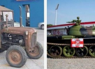 Tifozët kroatë i përgjigjen tankut të tifozëve serbë me një traktor Ferguson