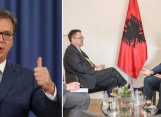 Vuçiqit i pengon flamuri shqiptar në zyrën e Albin Kurtit, i drejtohet publikisht ambasadorit britanik