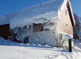 Ja si e pastrojnë norvegjezët borën nga çatia e shtëpisë (VIDEO)