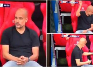 Duke menduar se e kishte asistentin afër, Guardiola i drejtohet karriges gjatë takimit Arsenal – City në Fa Cup (VIDEO)