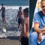 Fama nuk e ka ndryshuar Haalandin aspak si njeri, ai shihet duke luajtur me fëmijë në plazh