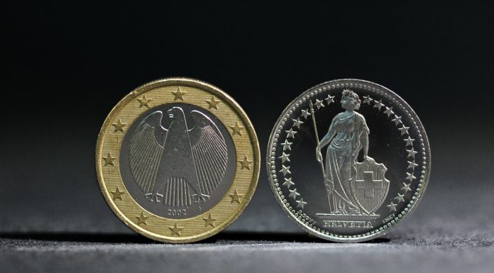 GELD, GELDSTUECK, MUENZE, EURO, FRANKEN, WAEHRUNG, HELVETIA, REICHSADLER, DEUTSCHLAND,