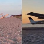 Panik në plazh, aeroplani bën ulje emergjente dhe përmbyset në rërë (VIDEO)