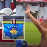 Mbante në duar flamurin e Kosovës, Edon Zhegrova ia dhuroi fanellën tifozes së vogël