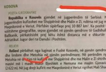 Kosova si pjesë e Serbisë dhe si “Metohi” në librin shkollor të gjeografisë në Maqedoninë e Veriut